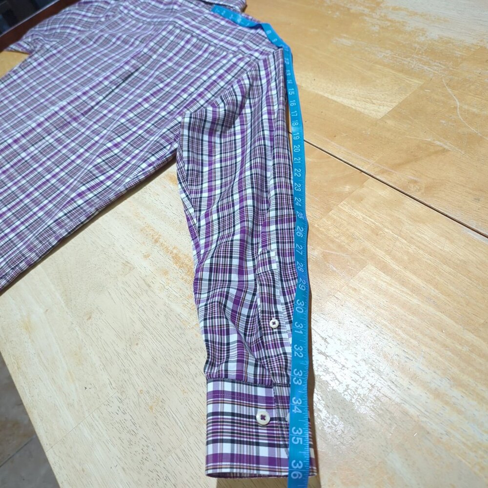 Peter Millar long sleeve button down plaid lavender cotton shirt size L - Picture 11 of 12